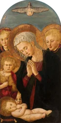 Madonna, die das Christkind anbetet, mit Johannes dem Täufer und Engeln, ca. 1480-1500